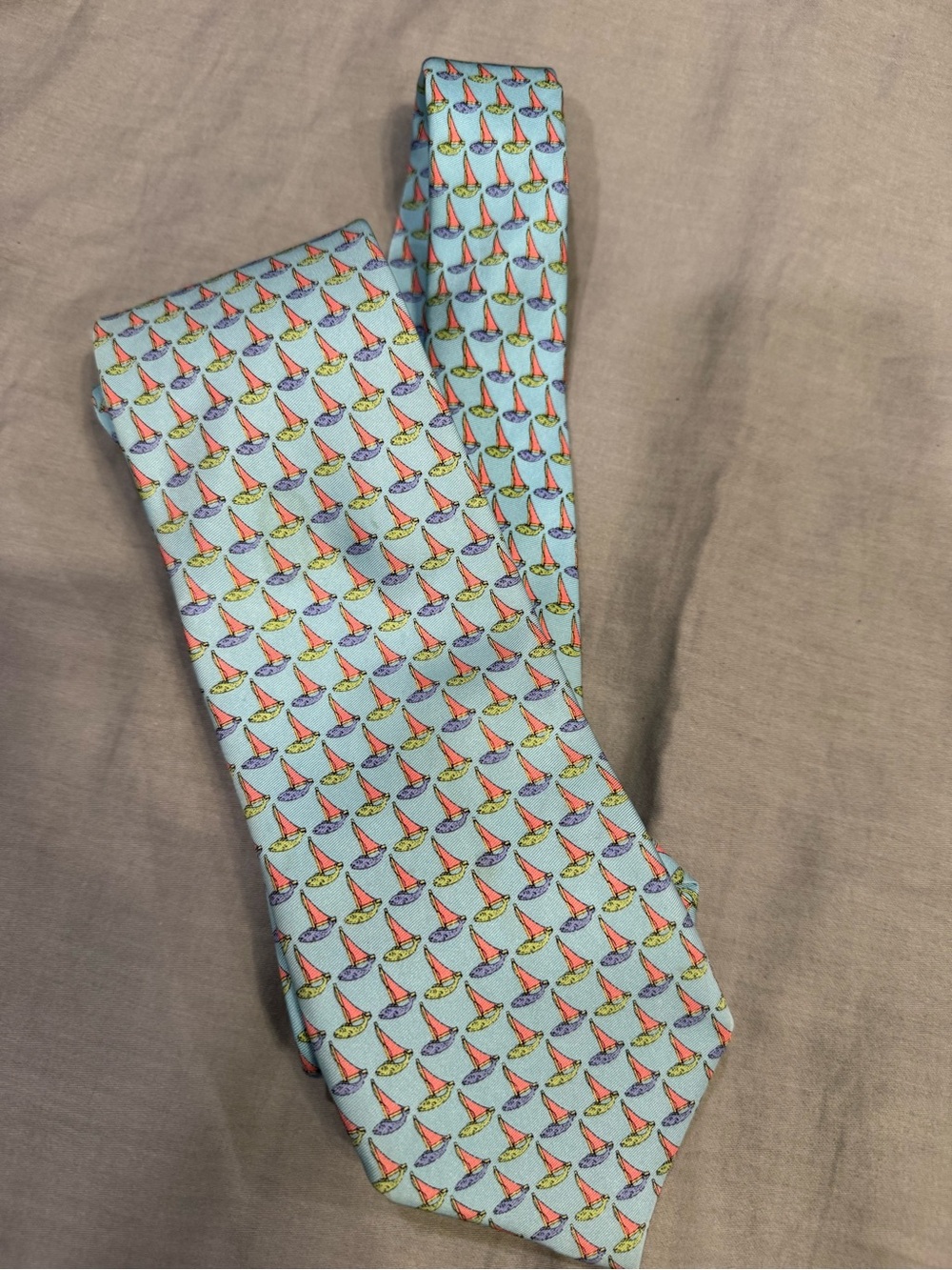 Peter Blair Light Blue Silk Tie with Multicolor Sailboats